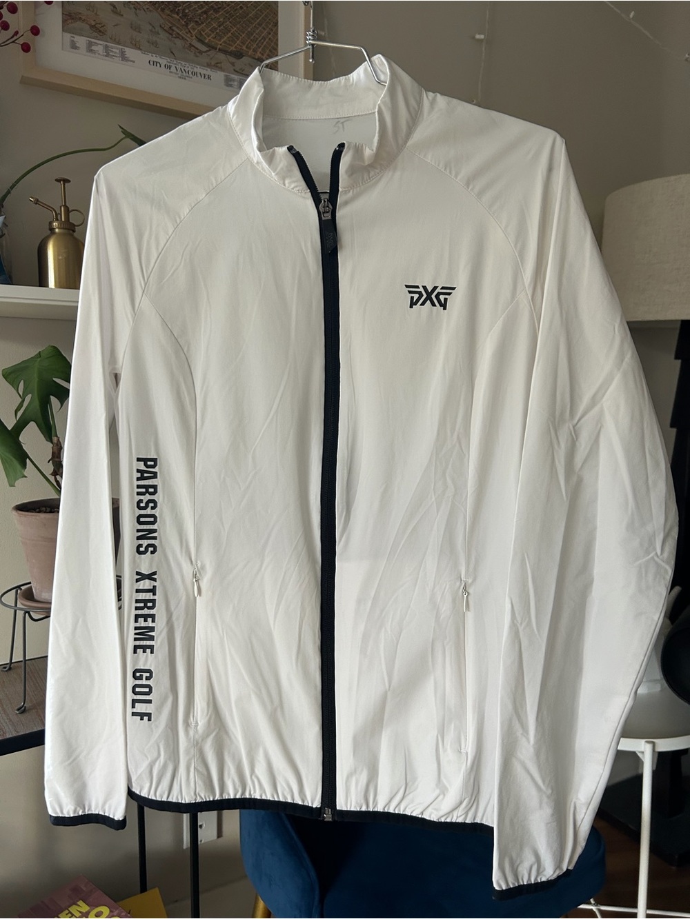 PXG White Womens Lightweight Full-Zip Windbreaker with Black Trim